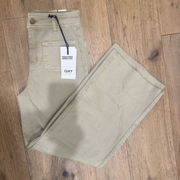Oat High Rise Wide Leg Stretch Pants light khaki size 0/25 $80 - Picture 2 of 10